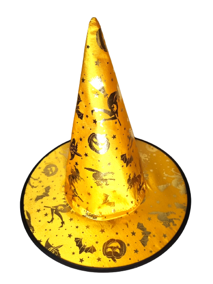 Chapéu De Bruxa Amarelo Com Desenhos Dourados Chapéu De Bruxa Amarelo Com Desenhos Dourados
